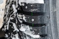 Closeup of car tires in winter covered with snow Royalty Free Stock Photo