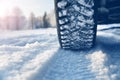 Closeup of car tires in winter Royalty Free Stock Photo