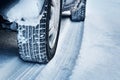 Closeup of car tires in winter