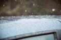 Closeup Car Wet Windshield and Windshield Wiper with Rain drop in Raining Season. Royalty Free Stock Photo