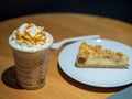 Closeup of caramel frappuccino