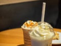 Closeup of caramel frappuccino