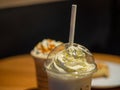 Closeup of caramel frappuccino