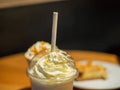 Closeup of caramel frappuccino