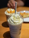 Closeup of caramel frappuccino