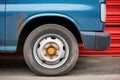 closeup of cargo van wheel and side panel Royalty Free Stock Photo