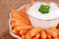 Closeup carrots with salad dip focus on parsely Royalty Free Stock Photo