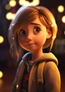 Closeup Cartoon Girl Backpack Lights Background Frozen Soft Ligh