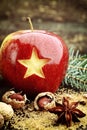 Closeup Carved Star in Red Christmas Apple