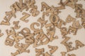 Closeup carved wooden alphabets as a background