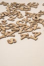 Closeup carved wooden alphabets as a background