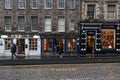Closeup of Cashmere clothing shops at Edinburgh Royal Mile, Scotland