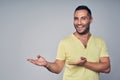 Closeup of casual hispanic man looking at camera