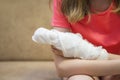 Closeup of Caucasian Female Injured Hand In Plaster