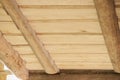 Closeup of ceiling of wooden planks from pine for log house Royalty Free Stock Photo