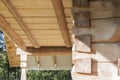 Closeup of ceiling of wooden planks from pine for log house Royalty Free Stock Photo