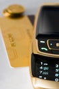 Closeup cell phone and card Royalty Free Stock Photo