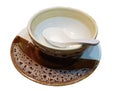 Closeup ceramic food spoon dish bowl