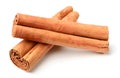 Closeup of Ceylon cinnamon sticks isolated on the white background