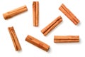 Closeup of Ceylon cinnamon sticks isolated on the white background, top view