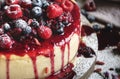 Closeup of a cheesecake covered with mixed berries Royalty Free Stock Photo