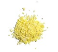 Closeup chemical ingredient on laboratory table Top View. Sodium sulfide flakes, a yellow appearance owing to the presence of Royalty Free Stock Photo