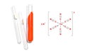 Closeup chemical ingredient on white laboratory table. Potassium Ferricyanide in test tube with molecular structure