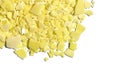 Closeup chemical ingredient on white laboratory table Top View. Sodium sulfide flakes, a yellow appearance owing to the presence Royalty Free Stock Photo