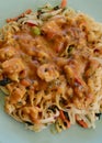 A closeup of chicken Pad Thai on a plate Royalty Free Stock Photo