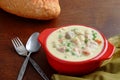 Closeup of chicken vegetable cream soup with bread Royalty Free Stock Photo