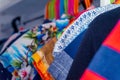 Closeup of child boy clothes hanging in a closet, showing shirts and sweaters Royalty Free Stock Photo