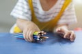 Closeup of child's hands with lots of colorful pencils. Kid preparing school and nursery equipment and student stuff