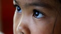 Closeup children eye looking computer