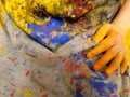 Closeup of children hands painting during a school activity - learning by doing, education and art, art therapy concept Royalty Free Stock Photo