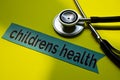 Closeup children health with stethoscope concept inspiration on yellow background