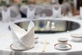 Closeup of Chinese dinner wedding table setting in a restaurant, selective focus Royalty Free Stock Photo