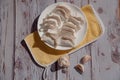 chinese dumplings on wooden table background