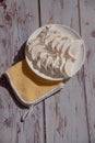 chinese dumplings on wooden table background