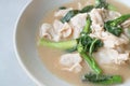 Chinese Style Rice Noodles with Stir-fried Pork and Kale in Gravy Sauce Royalty Free Stock Photo