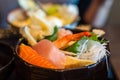 Closeup of Chirashi Sashimi Rice Bowl