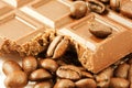 Closeup chocolate bar with coffee beans Royalty Free Stock Photo