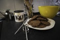 Closeup of chocolate biscuits in a white plate Royalty Free Stock Photo