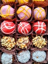 Assorted round colorful chocolate truffles