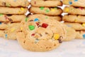 Closeup of chocolate chip candy cookies