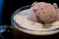 Closeup chocolate ice cream in coffee