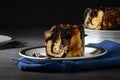 Closeup chocolate marble pound cake with fork