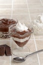 Closeup chocolate parfait with spoon