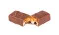 Closeup of chocolate,peanut and caramel bar isolated on white background, with clipping path Royalty Free Stock Photo