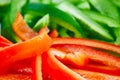 Closeup of chopped red and green peppers