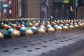 Closeup of Christmas balls hanging indoors Royalty Free Stock Photo